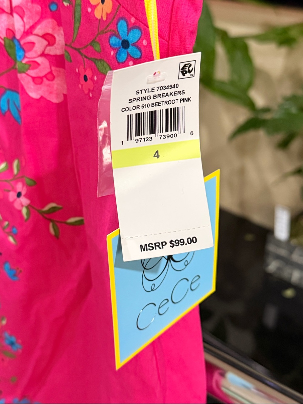 CeCe Hot Pink Floral Ruffle-Sleeve Girls' Dress - Picture 2 of 2